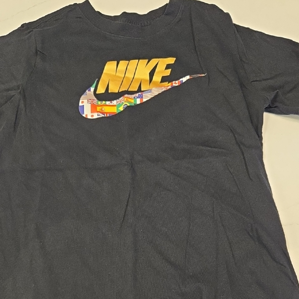 Nike Kids Black Tee with Multicolor Logo